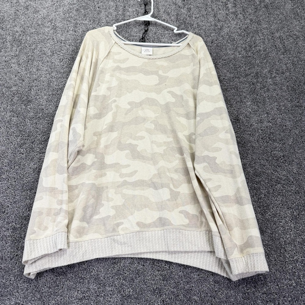 Knox Rose Sweater Womens XL Beige Camo Waffle Knit Raglan Pullover Casual